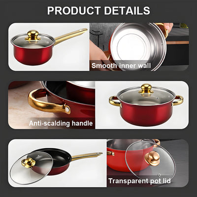 ChefLuxe – 6-Piece Red Cookware Set with Golden Handles