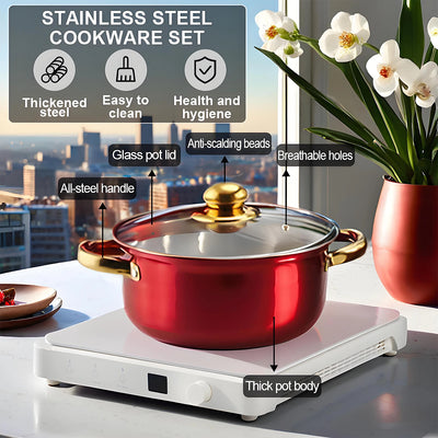 ChefLuxe – 6-Piece Red Cookware Set with Golden Handles