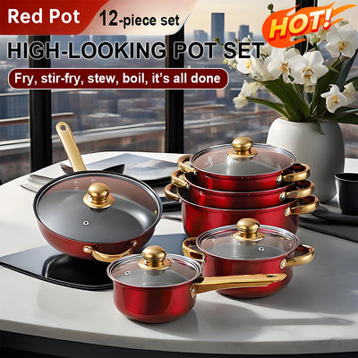 ChefLuxe – 6-Piece Red Cookware Set with Golden Handles