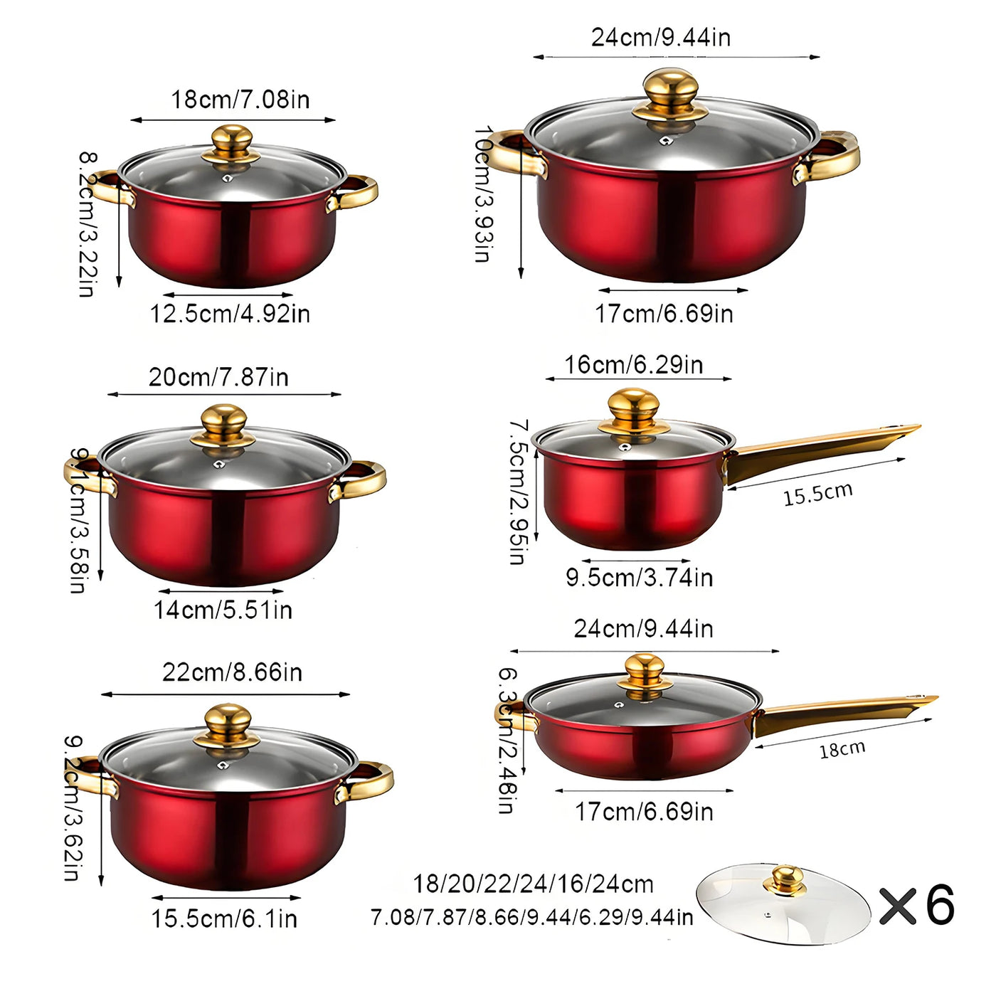 ChefLuxe – 6-Piece Red Cookware Set with Golden Handles