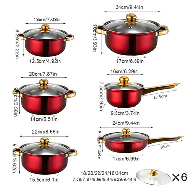ChefLuxe – 6-Piece Red Cookware Set with Golden Handles