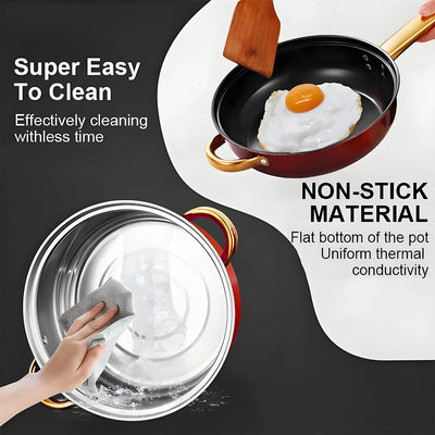 ChefLuxe – 6-Piece Red Cookware Set with Golden Handles