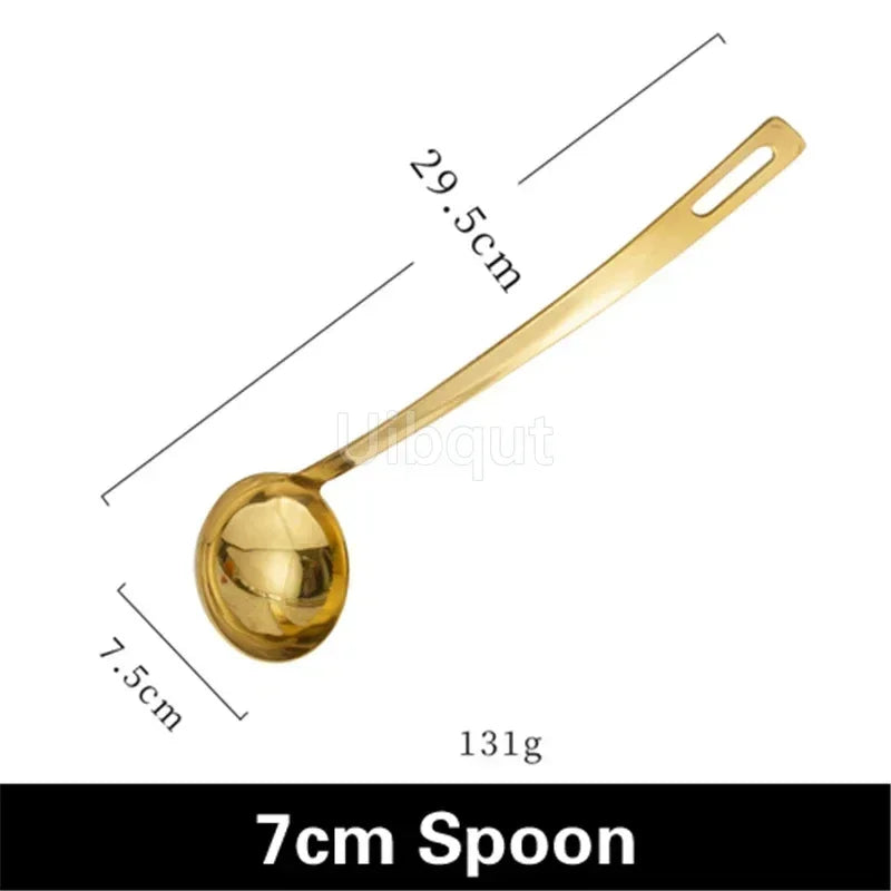 GoldServe Heavy-Duty Stainless Steel Soup Ladle – Golden Plated Restaurant & Home Spoon