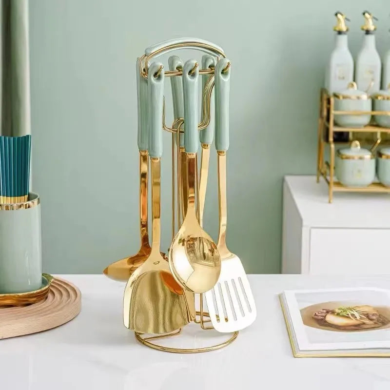 NordicChef 7-Piece Stainless Steel Kitchen Utensil Set – Ceramic Handle Cooking Tools