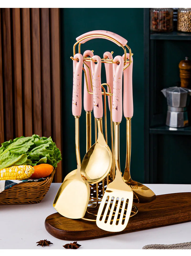 NordicChef 7-Piece Stainless Steel Kitchen Utensil Set – Ceramic Handle Cooking Tools