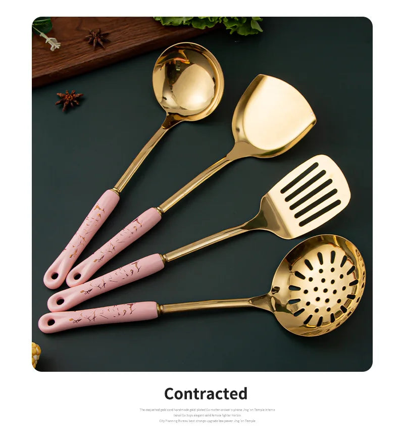 NordicChef 7-Piece Stainless Steel Kitchen Utensil Set – Ceramic Handle Cooking Tools
