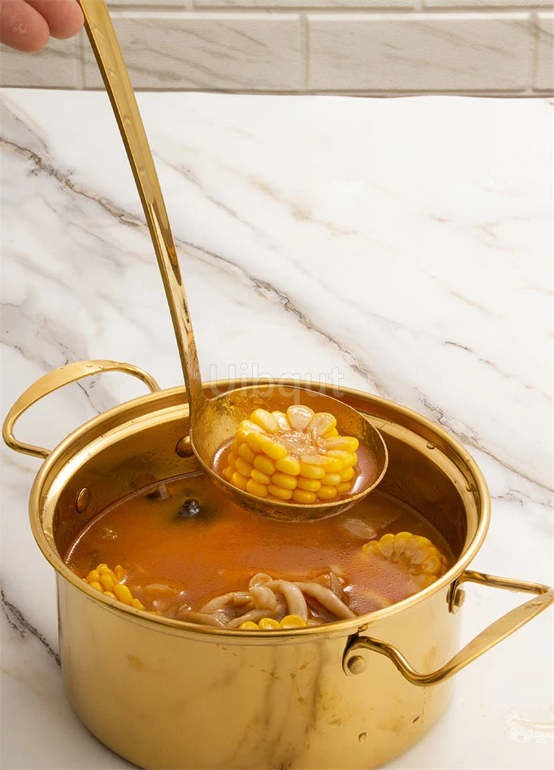 GoldServe Heavy-Duty Stainless Steel Soup Ladle – Golden Plated Restaurant & Home Spoon