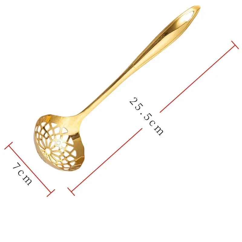 GoldServe Heavy-Duty Stainless Steel Soup Ladle – Golden Plated Restaurant & Home Spoon