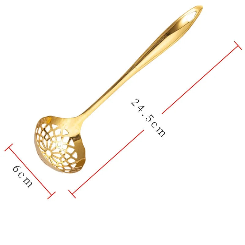 GoldServe Heavy-Duty Stainless Steel Soup Ladle – Golden Plated Restaurant & Home Spoon