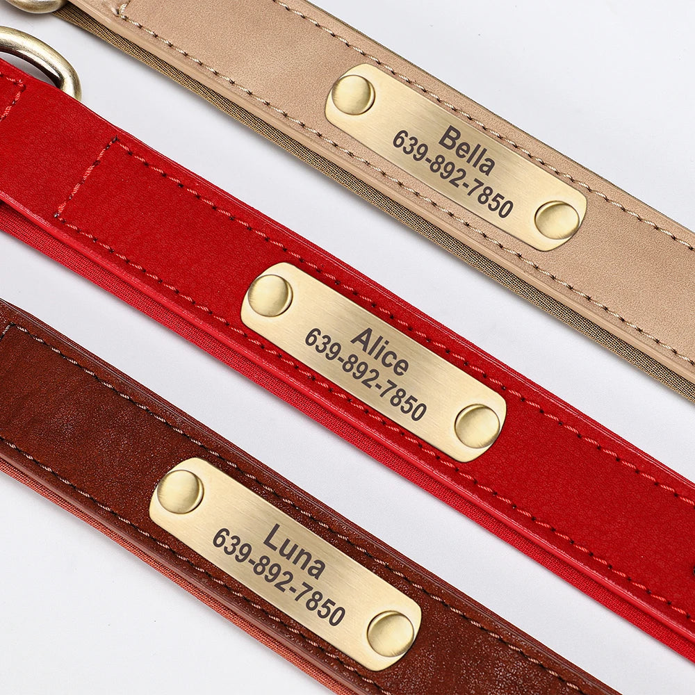 Personalized PU Leather Dog Collar Soft Padded Pet Dog Collars Durable Puppy Necklace Free Custom for Small Medium Large Dogs - Comfeasy