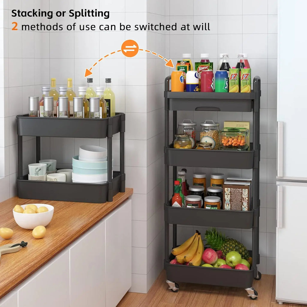 FlexCart™ 3/4-Tier Rolling Storage Organizer – Compact Utility Cart with Wheels for Bathroom, Laundry Room