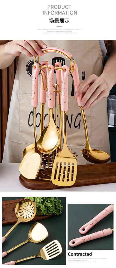 NordicChef 7-Piece Stainless Steel Kitchen Utensil Set – Ceramic Handle Cooking Tools