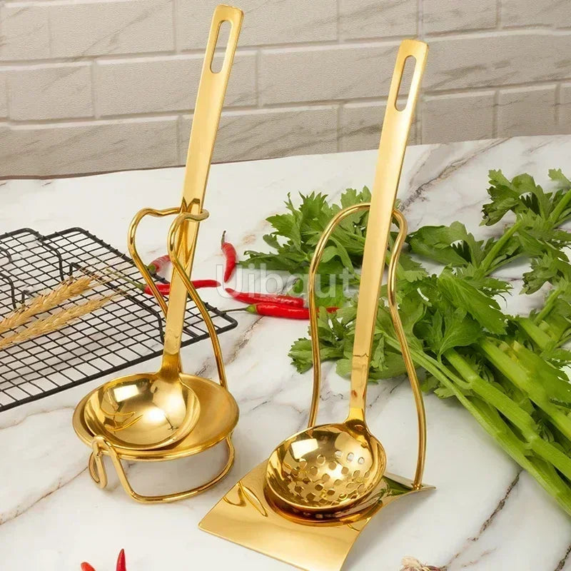 GoldServe Heavy-Duty Stainless Steel Soup Ladle – Golden Plated Restaurant & Home Spoon