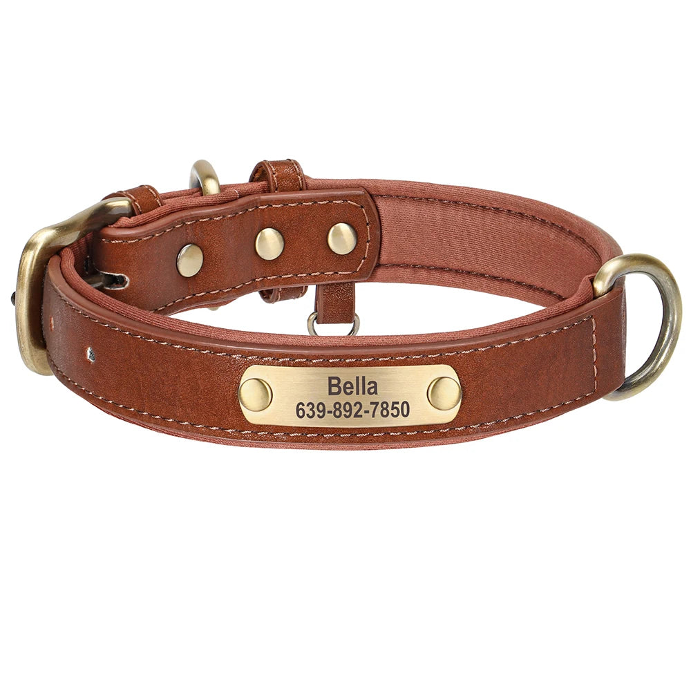 Personalized PU Leather Dog Collar Soft Padded Pet Dog Collars Durable Puppy Necklace Free Custom for Small Medium Large Dogs - Comfeasy