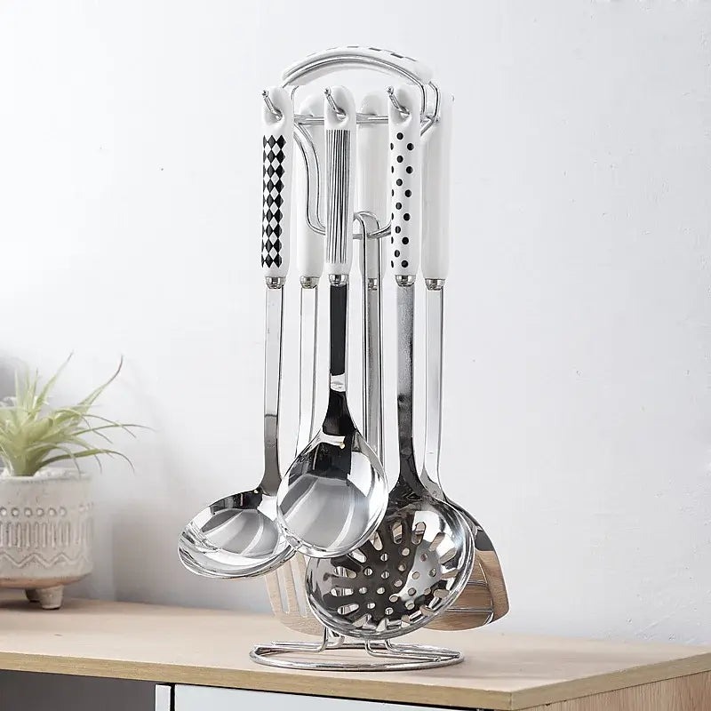 NordicChef 7-Piece Stainless Steel Kitchen Utensil Set – Ceramic Handle Cooking Tools