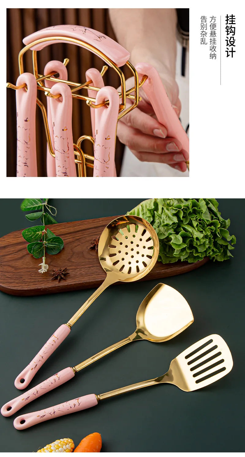 NordicChef 7-Piece Stainless Steel Kitchen Utensil Set – Ceramic Handle Cooking Tools