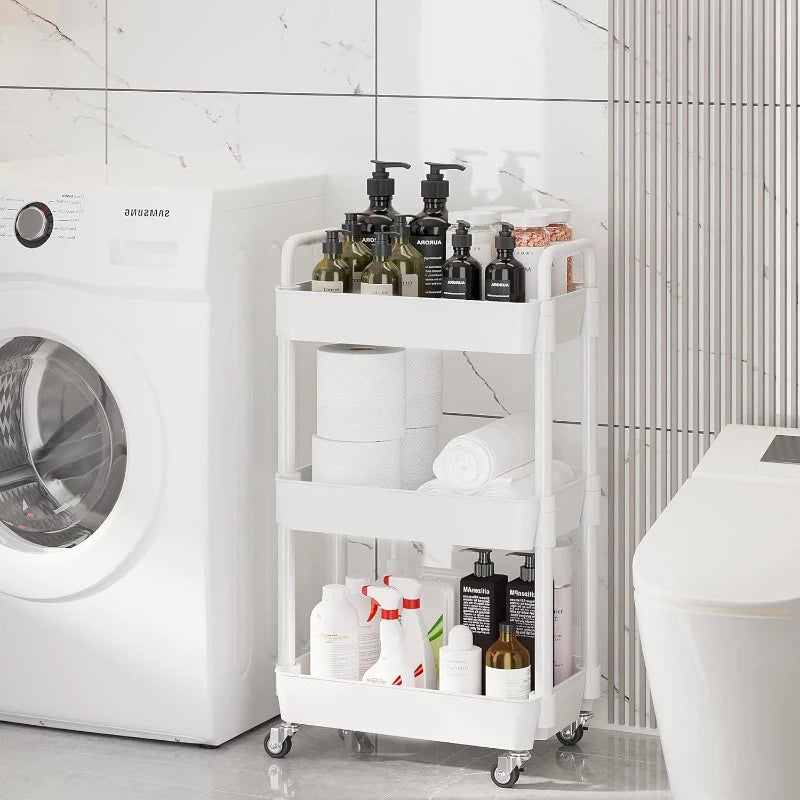 FlexCart™ 3/4-Tier Rolling Storage Organizer – Compact Utility Cart with Wheels for Bathroom, Laundry Room