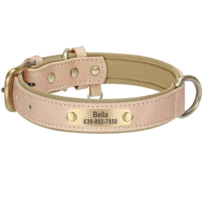 Personalized PU Leather Dog Collar Soft Padded Pet Dog Collars Durable Puppy Necklace Free Custom for Small Medium Large Dogs - Comfeasy