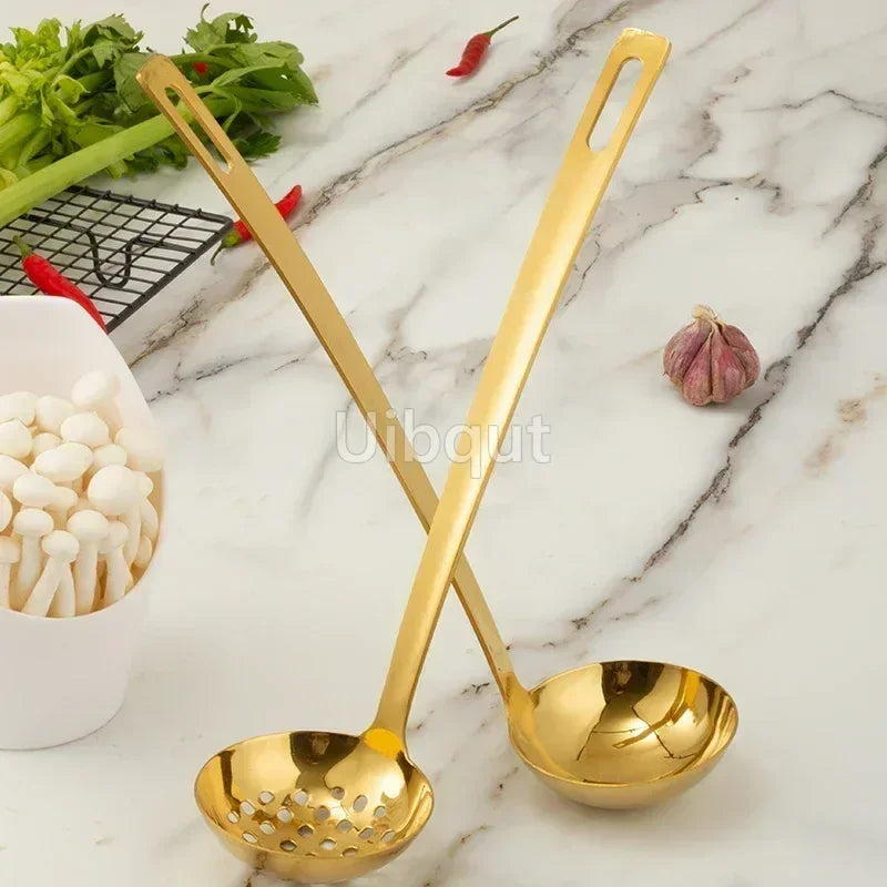 GoldServe Heavy-Duty Stainless Steel Soup Ladle – Golden Plated Restaurant & Home Spoon