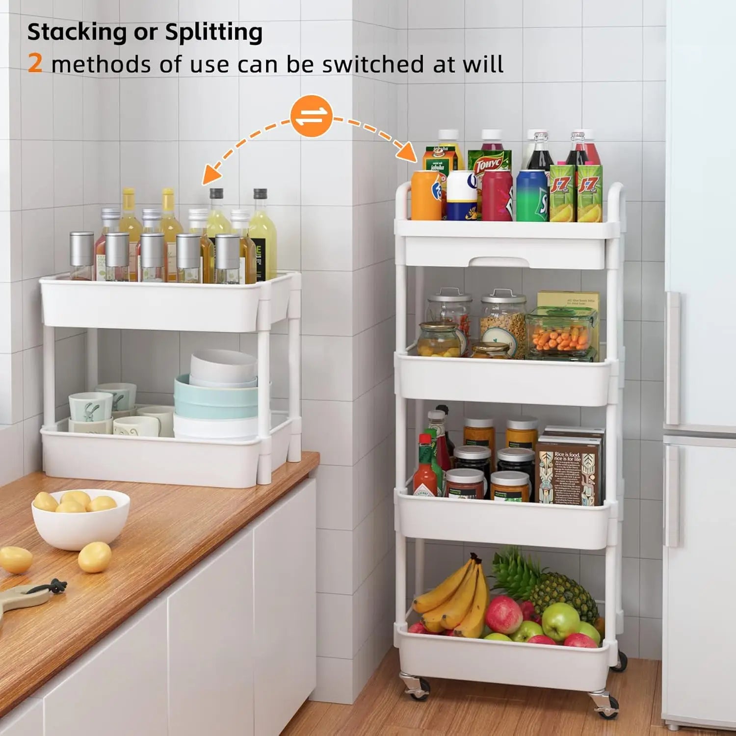 FlexCart™ 3/4-Tier Rolling Storage Organizer – Compact Utility Cart with Wheels for Bathroom, Laundry Room