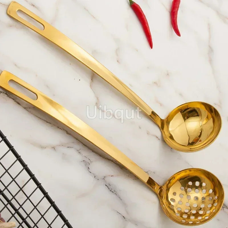 GoldServe Heavy-Duty Stainless Steel Soup Ladle – Golden Plated Restaurant & Home Spoon