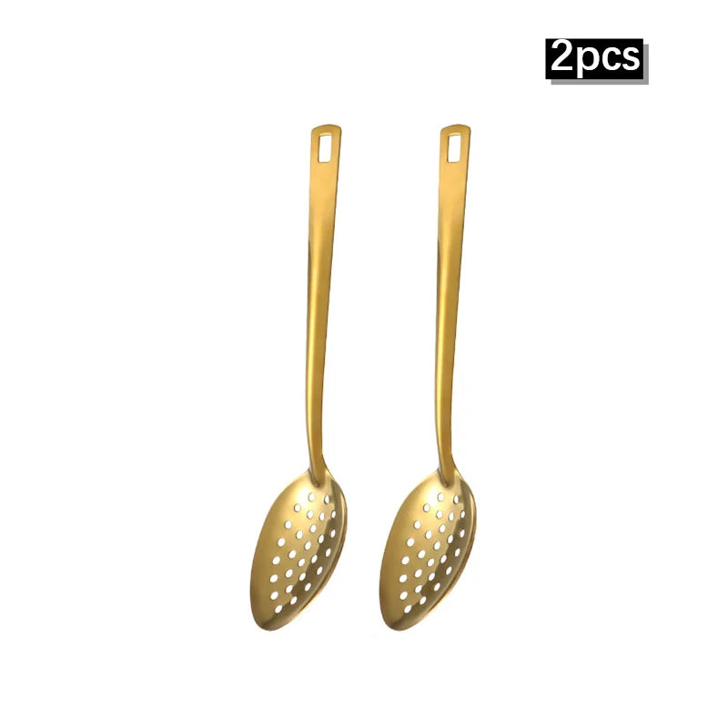 GoldenGlow Korean-Style Stainless Steel Spoon Set – 2/6pcs Elegant Kitchenware