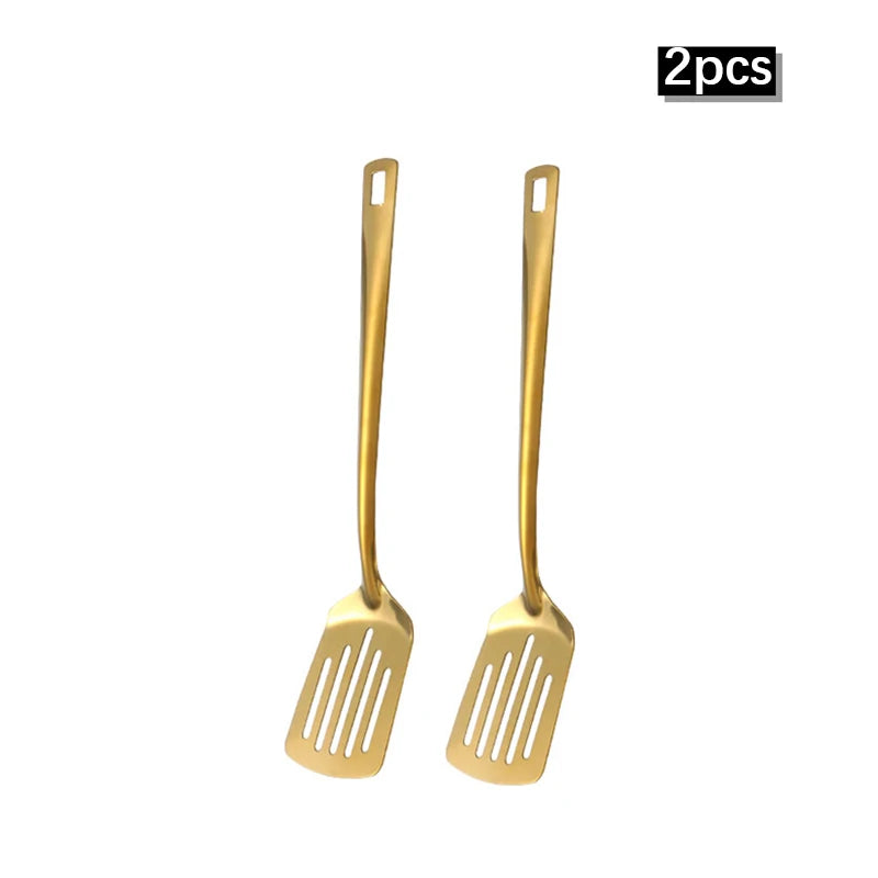 GoldenGlow Korean-Style Stainless Steel Spoon Set – 2/6pcs Elegant Kitchenware