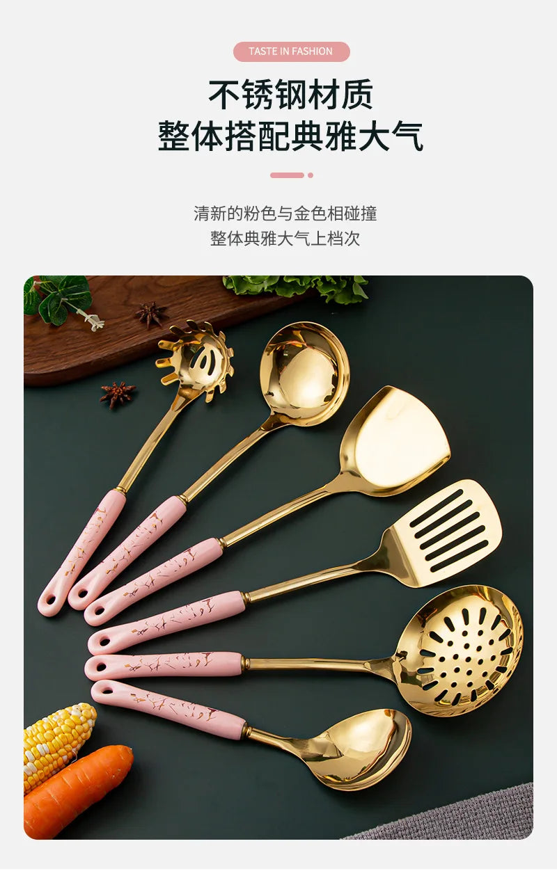 NordicChef 7-Piece Stainless Steel Kitchen Utensil Set – Ceramic Handle Cooking Tools