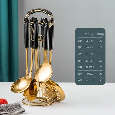 NordicChef 7-Piece Stainless Steel Kitchen Utensil Set – Ceramic Handle Cooking Tools