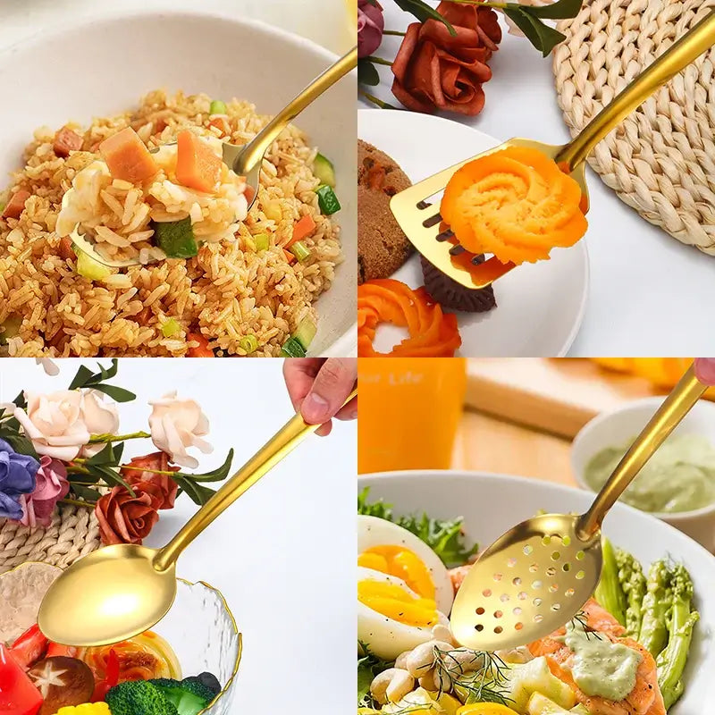 GoldenGlow Korean-Style Stainless Steel Spoon Set – 2/6pcs Elegant Kitchenware