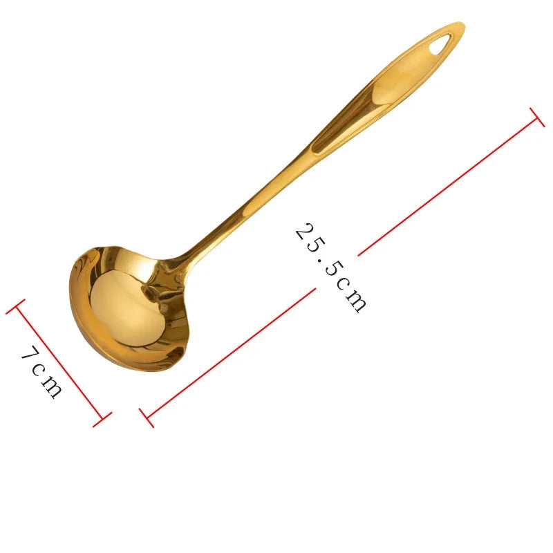 GoldServe Heavy-Duty Stainless Steel Soup Ladle – Golden Plated Restaurant & Home Spoon