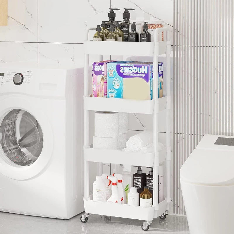 FlexCart™ 3/4-Tier Rolling Storage Organizer – Compact Utility Cart with Wheels for Bathroom, Laundry Room