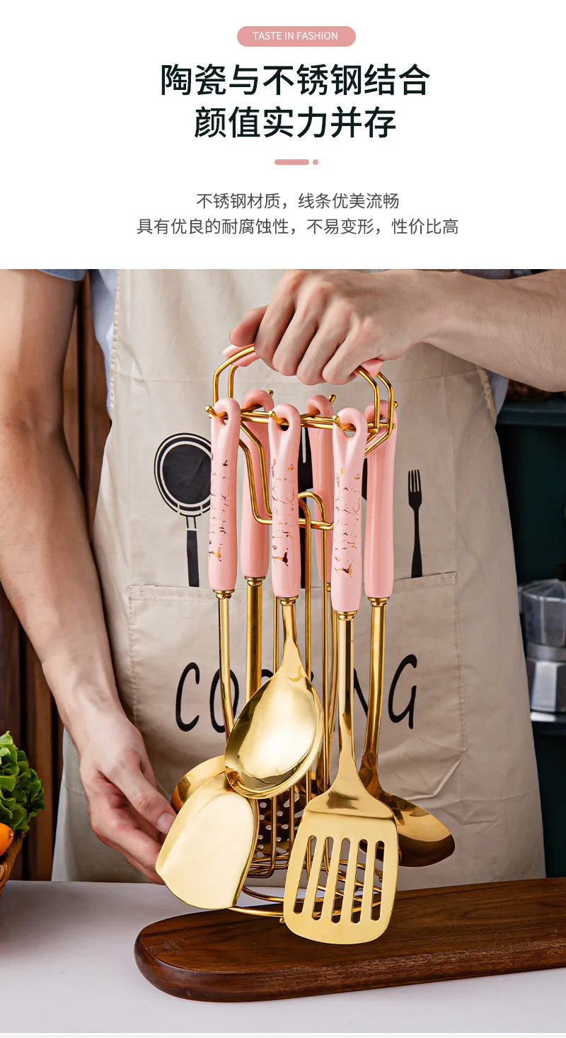 NordicChef 7-Piece Stainless Steel Kitchen Utensil Set – Ceramic Handle Cooking Tools