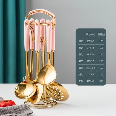 NordicChef 7-Piece Stainless Steel Kitchen Utensil Set – Ceramic Handle Cooking Tools