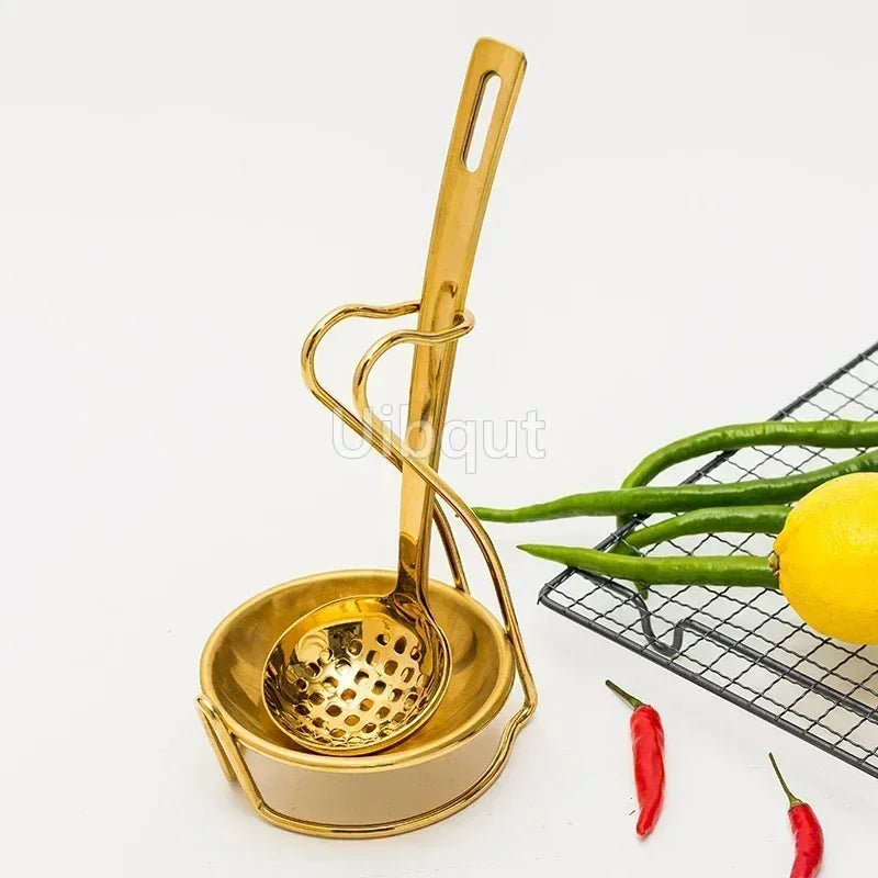 GoldServe Heavy-Duty Stainless Steel Soup Ladle – Golden Plated Restaurant & Home Spoon