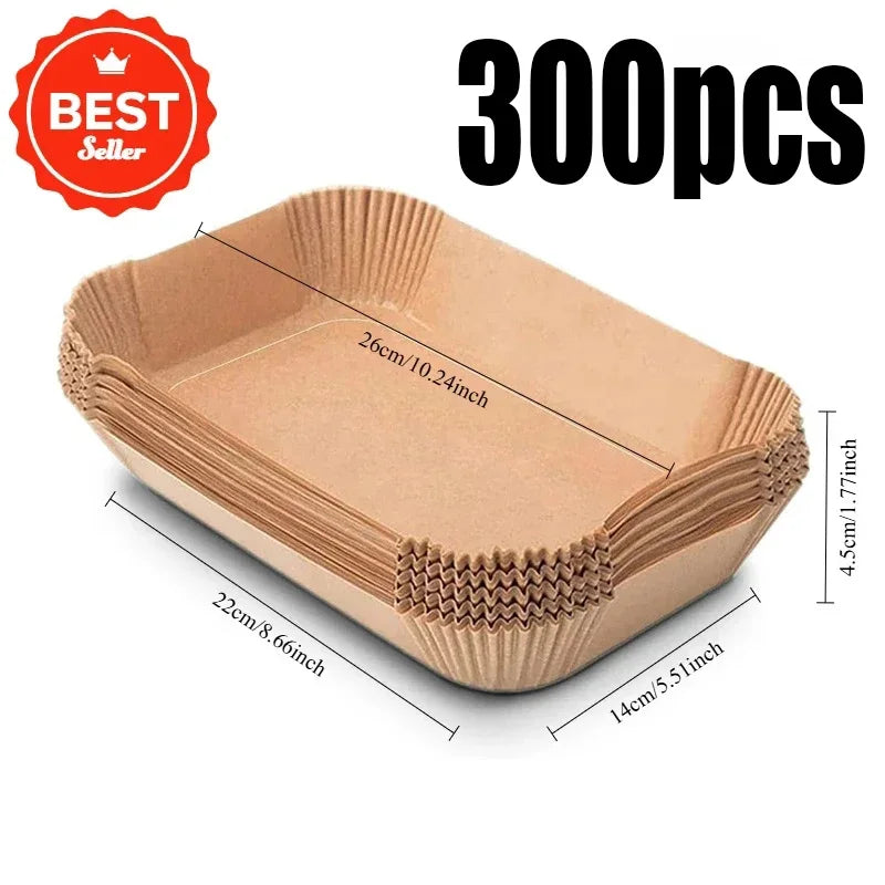 CrispTray – 300PCS Rectangular Air Fryer Liners (22×14CM)