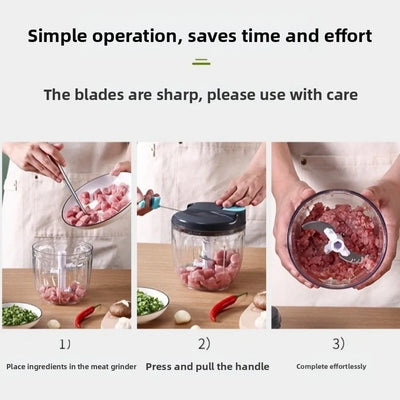 QuickChop Manual Pull-Cord Food Chopper – Easy-Clean Kitchen Processor for Garlic, Onion & Veggies