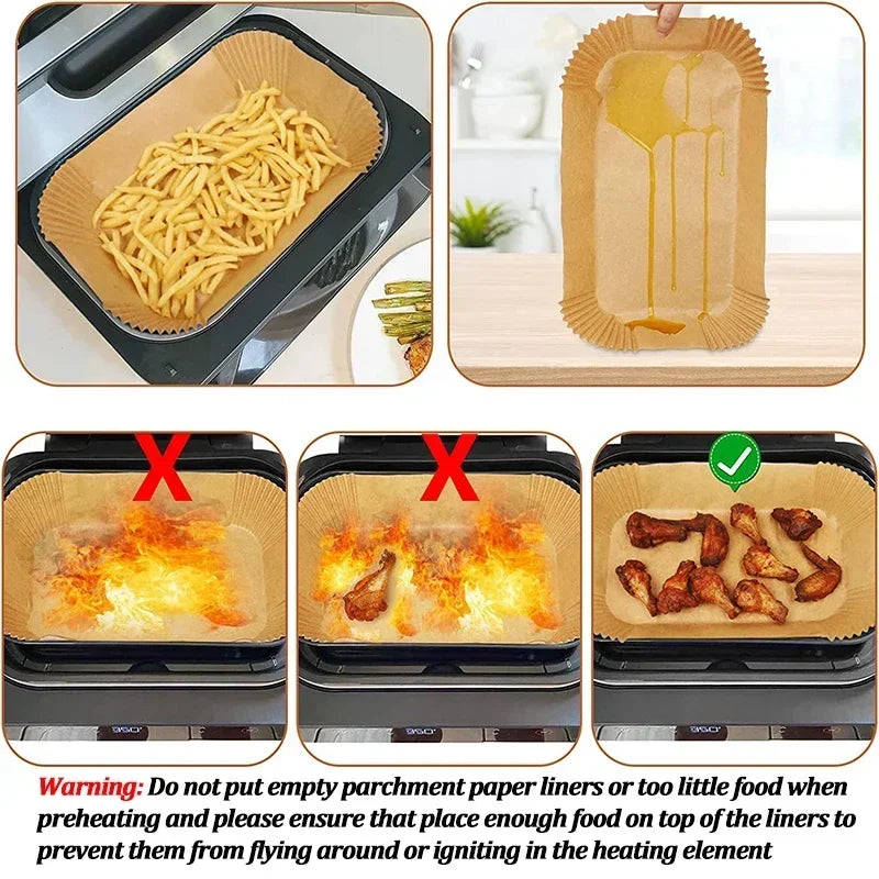 CrispTray – 300PCS Rectangular Air Fryer Liners (22×14CM)