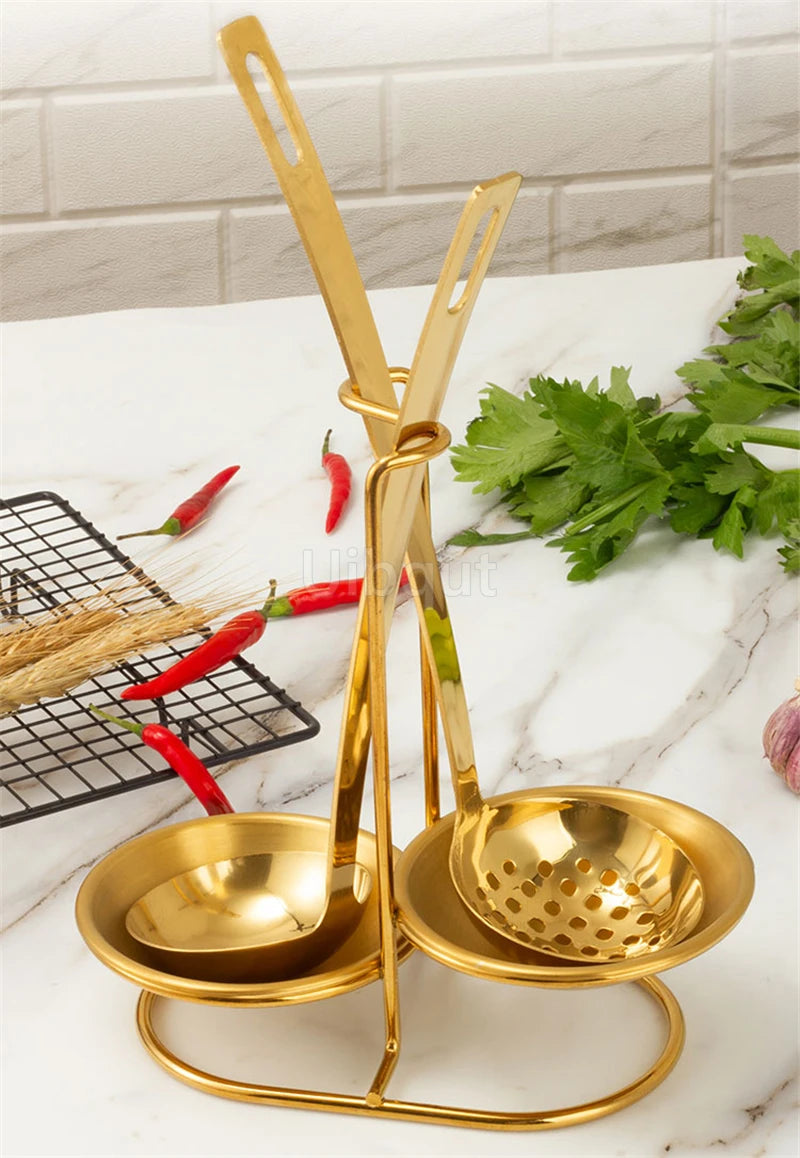 GoldServe Heavy-Duty Stainless Steel Soup Ladle – Golden Plated Restaurant & Home Spoon