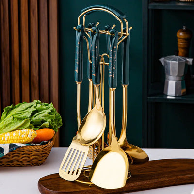 NordicChef 7-Piece Stainless Steel Kitchen Utensil Set – Ceramic Handle Cooking Tools