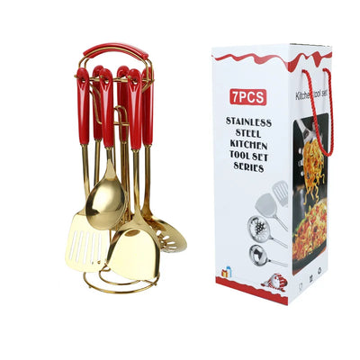 NordicChef 7-Piece Stainless Steel Kitchen Utensil Set – Ceramic Handle Cooking Tools