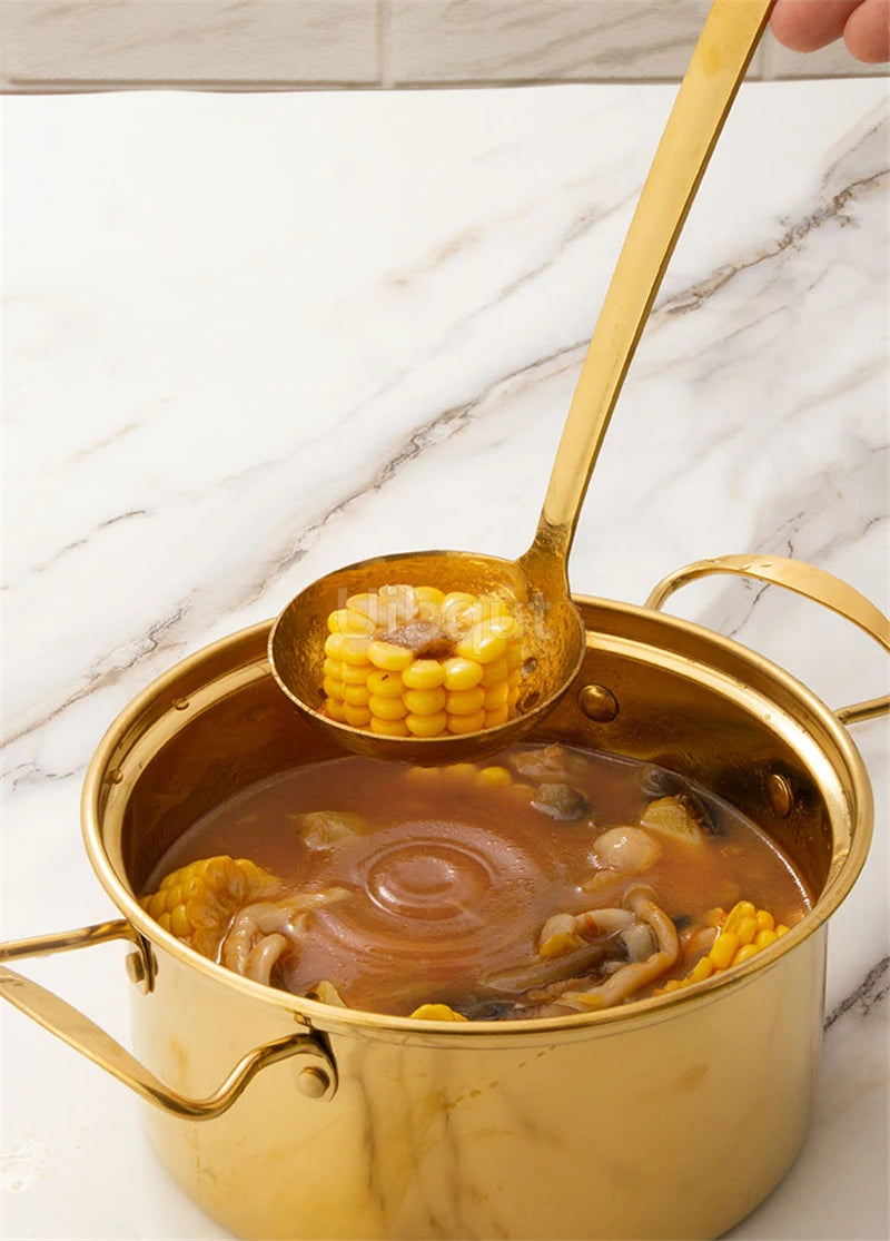 GoldServe Heavy-Duty Stainless Steel Soup Ladle – Golden Plated Restaurant & Home Spoon