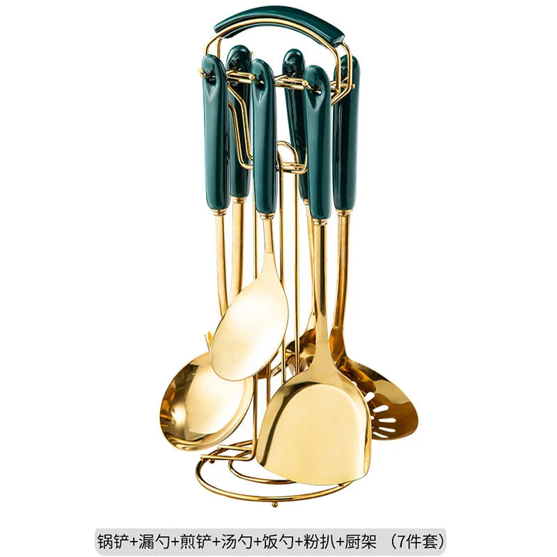 NordicChef 7-Piece Stainless Steel Kitchen Utensil Set – Ceramic Handle Cooking Tools