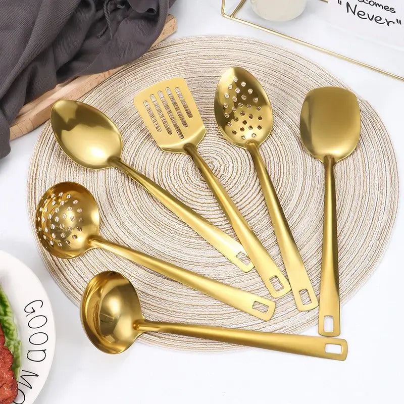GoldenGlow Korean-Style Stainless Steel Spoon Set – 2/6pcs Elegant Kitchenware