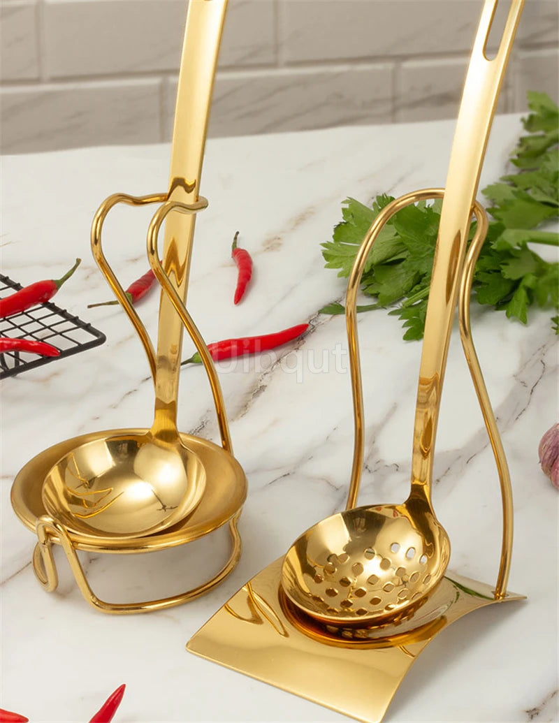 GoldServe Heavy-Duty Stainless Steel Soup Ladle – Golden Plated Restaurant & Home Spoon