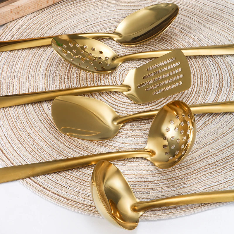 GoldenGlow Korean-Style Stainless Steel Spoon Set – 2/6pcs Elegant Kitchenware