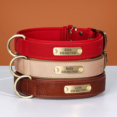 Personalized PU Leather Dog Collar Soft Padded Pet Dog Collars Durable Puppy Necklace Free Custom for Small Medium Large Dogs - Comfeasy