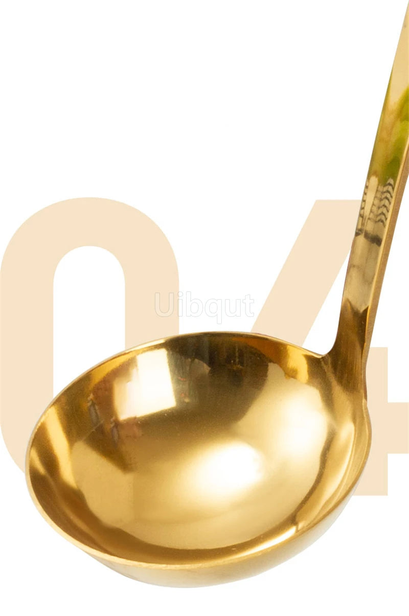 GoldServe Heavy-Duty Stainless Steel Soup Ladle – Golden Plated Restaurant & Home Spoon