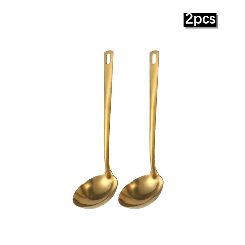 GoldenGlow Korean-Style Stainless Steel Spoon Set – 2/6pcs Elegant Kitchenware