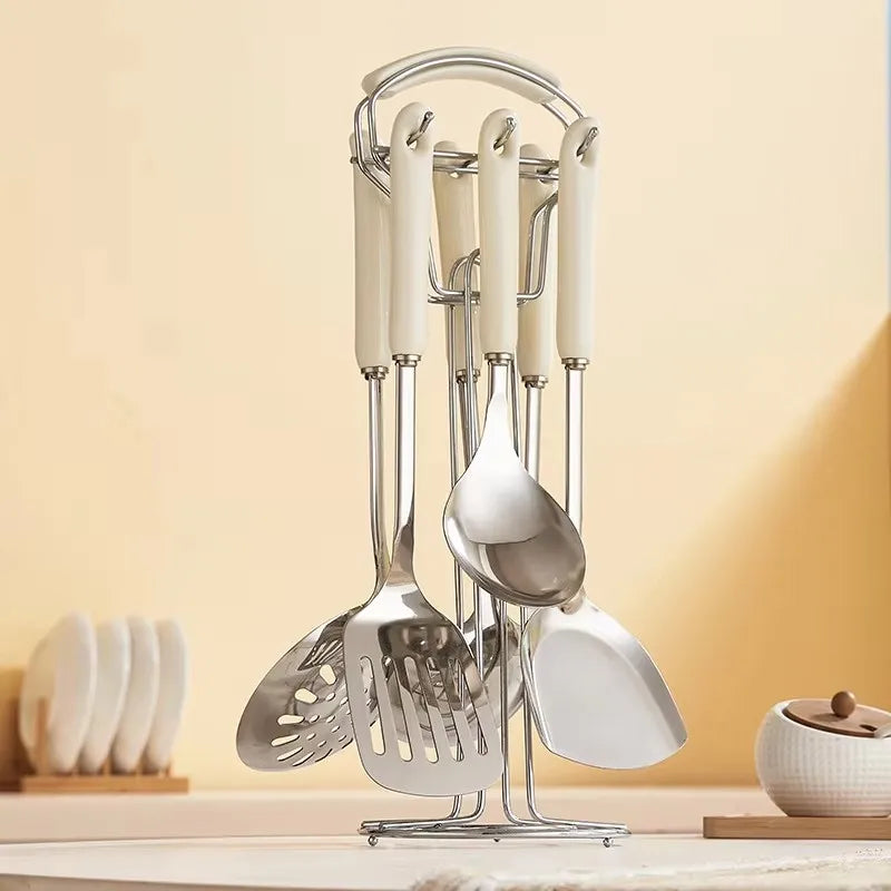 NordicChef 7-Piece Stainless Steel Kitchen Utensil Set – Ceramic Handle Cooking Tools